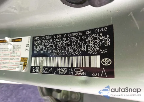 2008 Toyota Prius z USA, uszkodzony, nr VIN JTDKB20U183370983